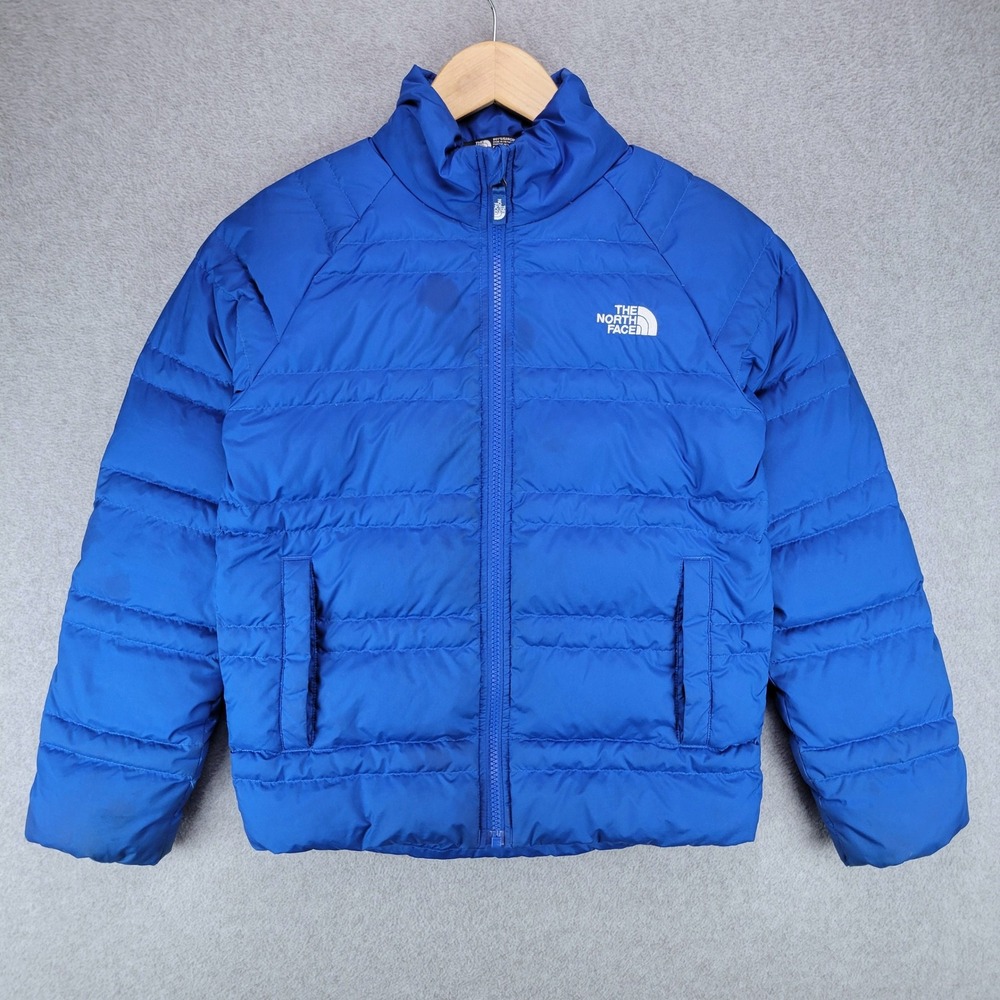 The North Face Puffer Jacket Boys Size M 10/12 Blue 550 Down Insulated Coat